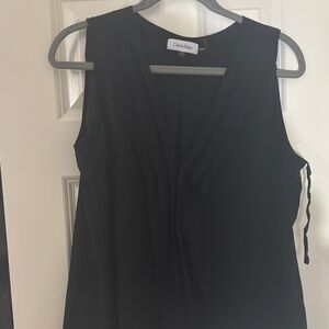 Calvin Klein Black Sleeveless Asymmetrical Tie Front Blouse